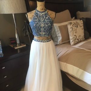 Worn once! Two piece denim and white gown!